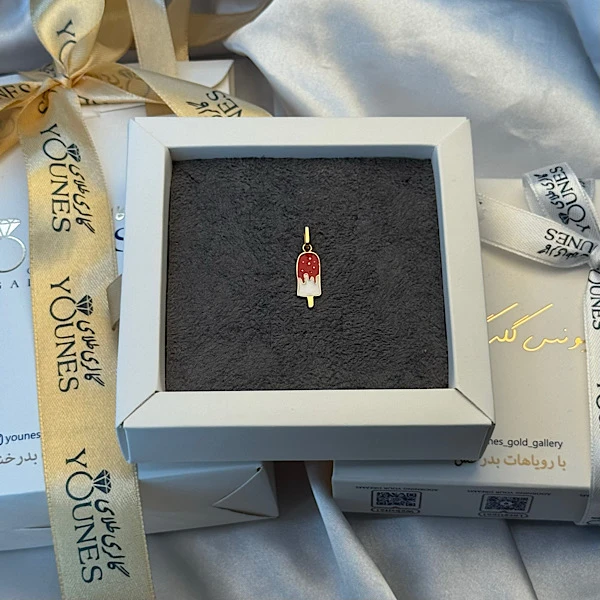 آویز طلا میناکاری بستنی قرمز